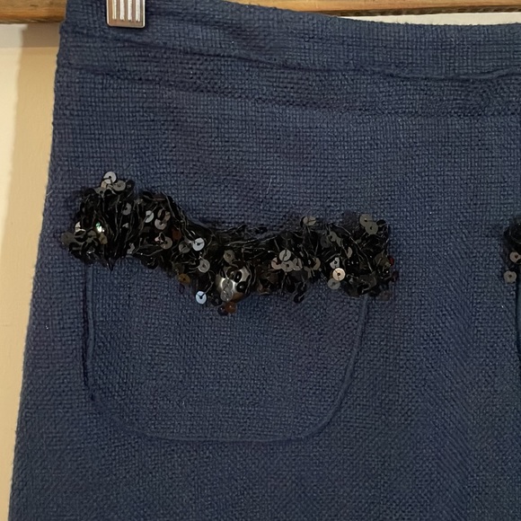NWOT Hoss Intropia Navy Cotton Tweed-like Sequin Skirt Size 36 - Picture 7 of 16